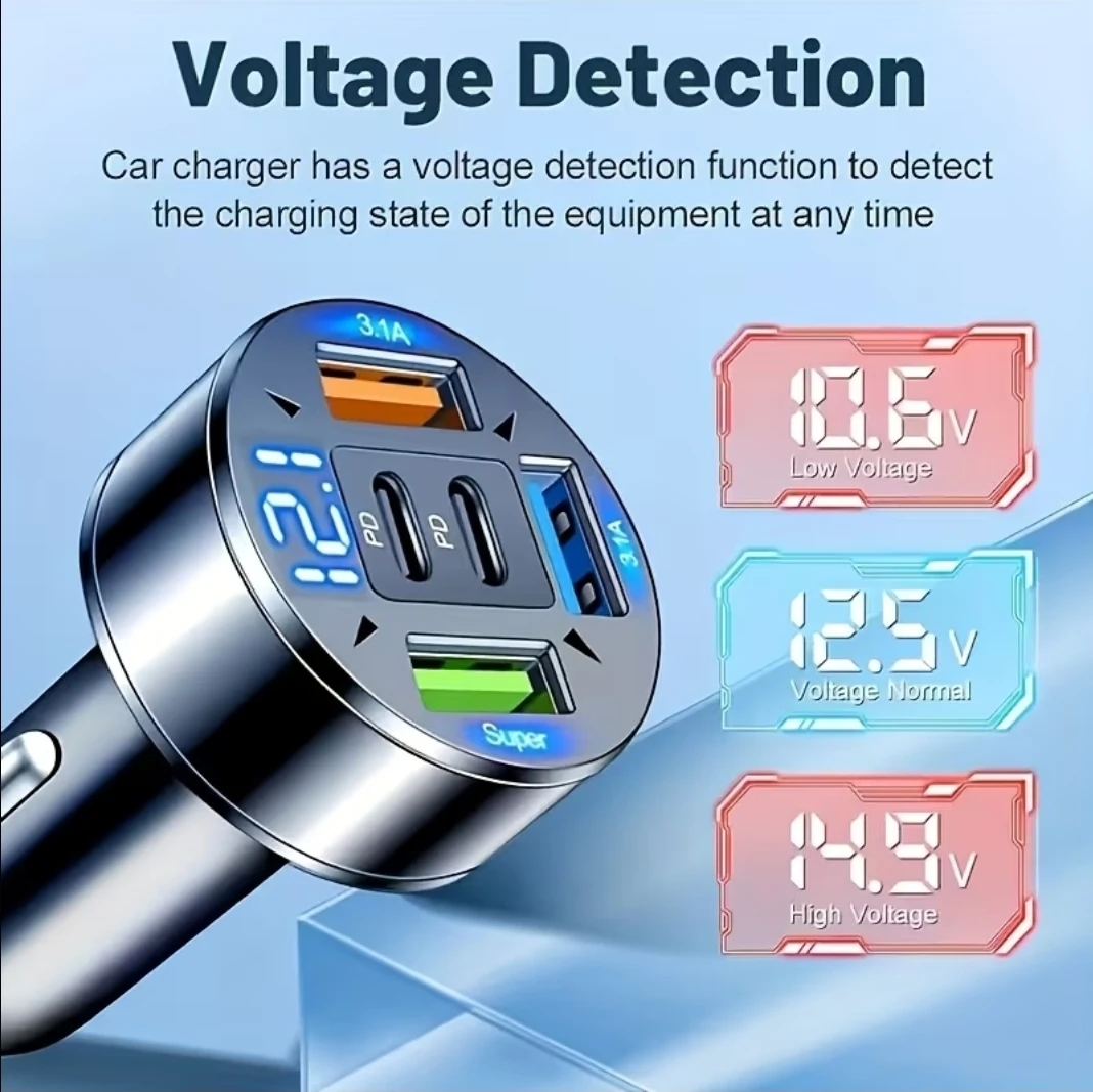 NEW 12V Quick3.0 Car Charger 3 USB + 2 PD w Voltage Detection - photo 4