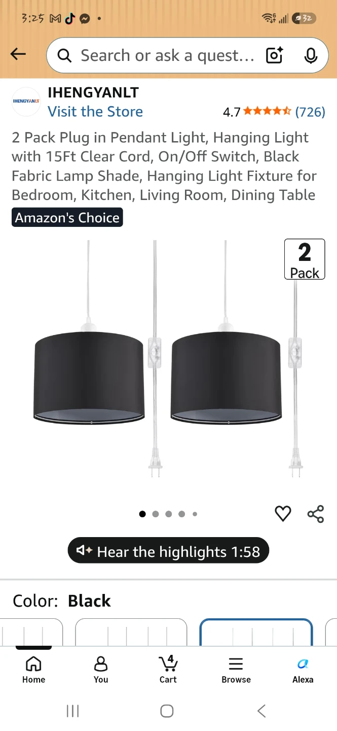 Black Fabric Pendant Light