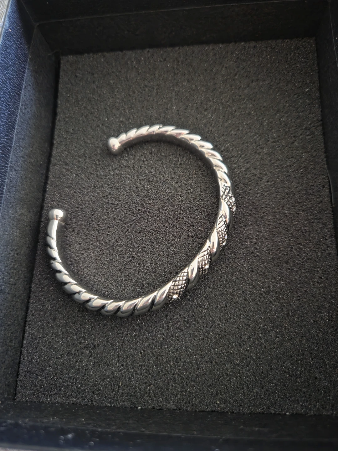 Silver Tone Twisted Cuff Bracelet with Rhinestones