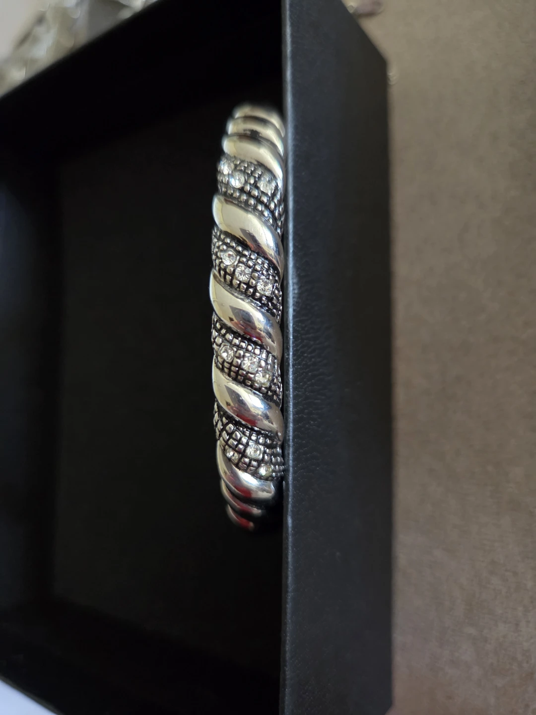 Silver Tone Twisted Cuff Bracelet with Rhinestones - photo 2