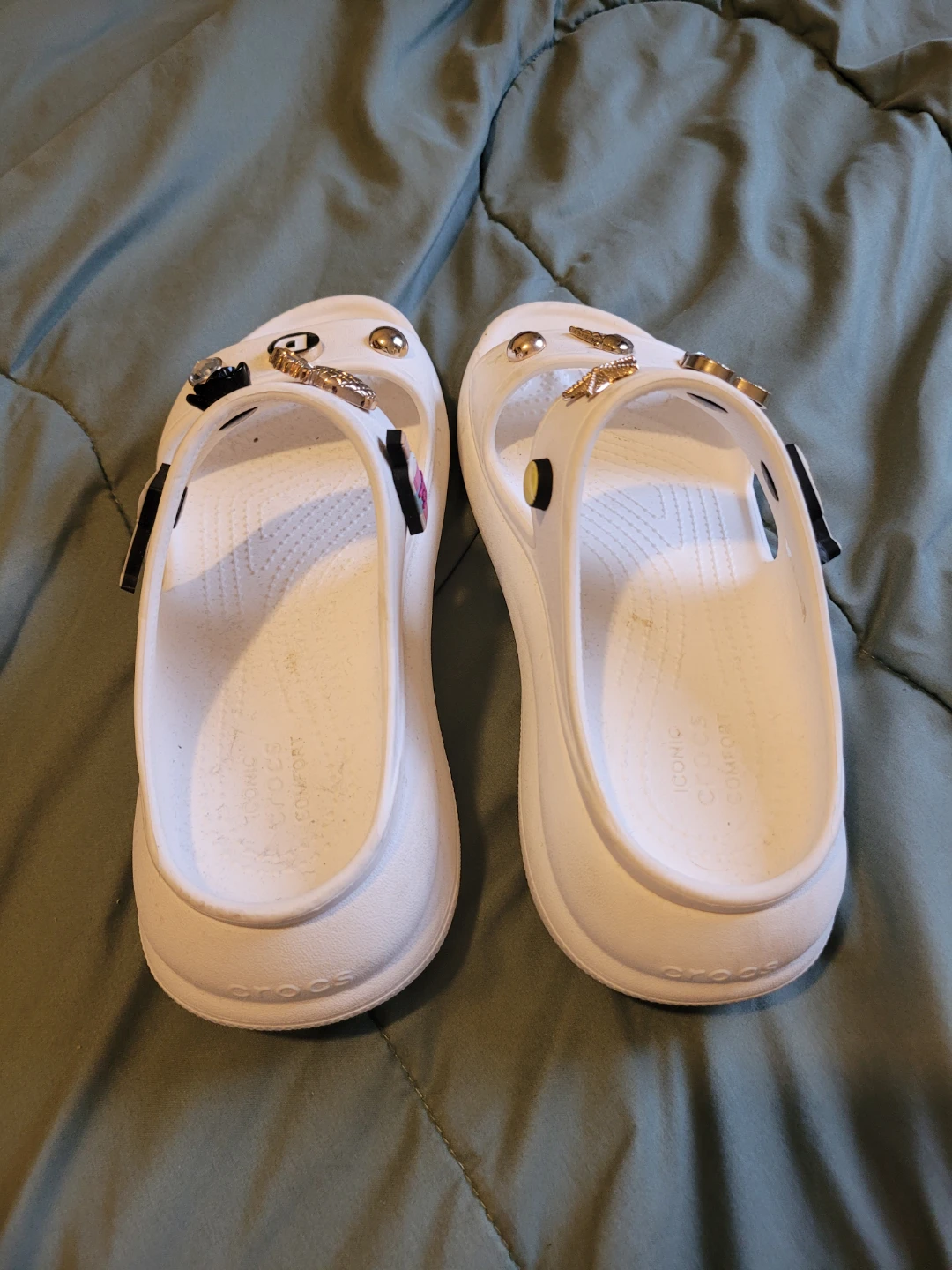 Platform White Crocs Sandals with Charms - Size 8 - photo 2