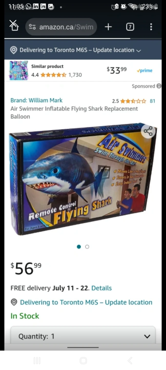 William Mark Air Swimmer Flying Shark Remote Control Toy