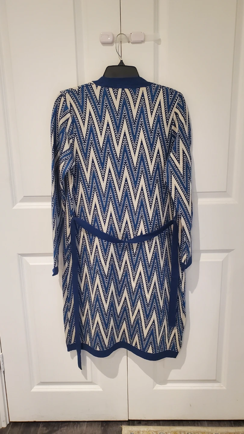 Women's Blue & White Zigzag Open Front Cardigan - photo 2