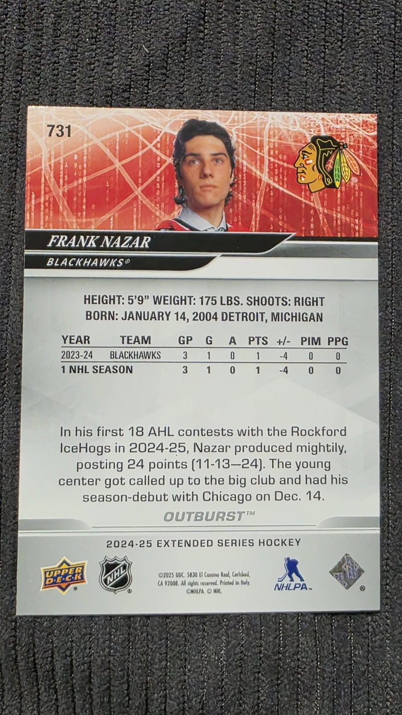 Frank Nazar 2024-25 Upper Deck Extended Series Hockey Card - photo 2