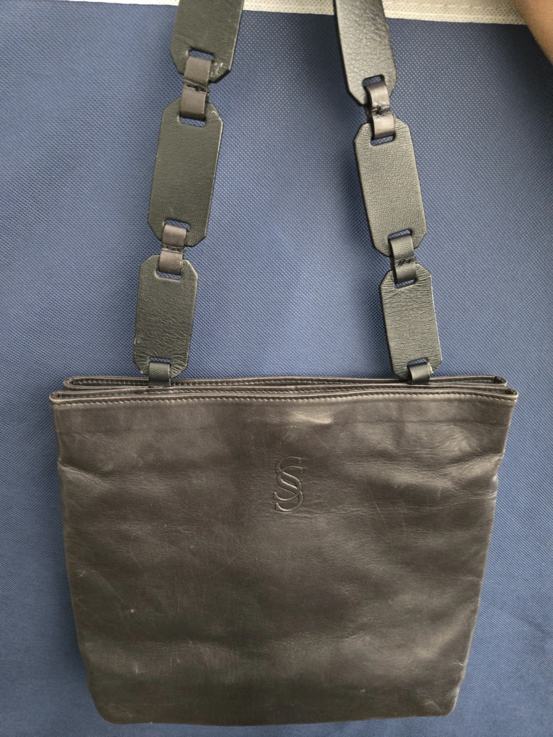 Dark Leather Shoulder Bag with S Logo