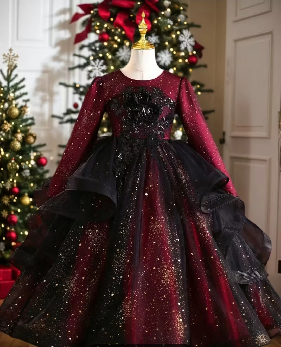 Kids Red & Black Sparkle Star Dress