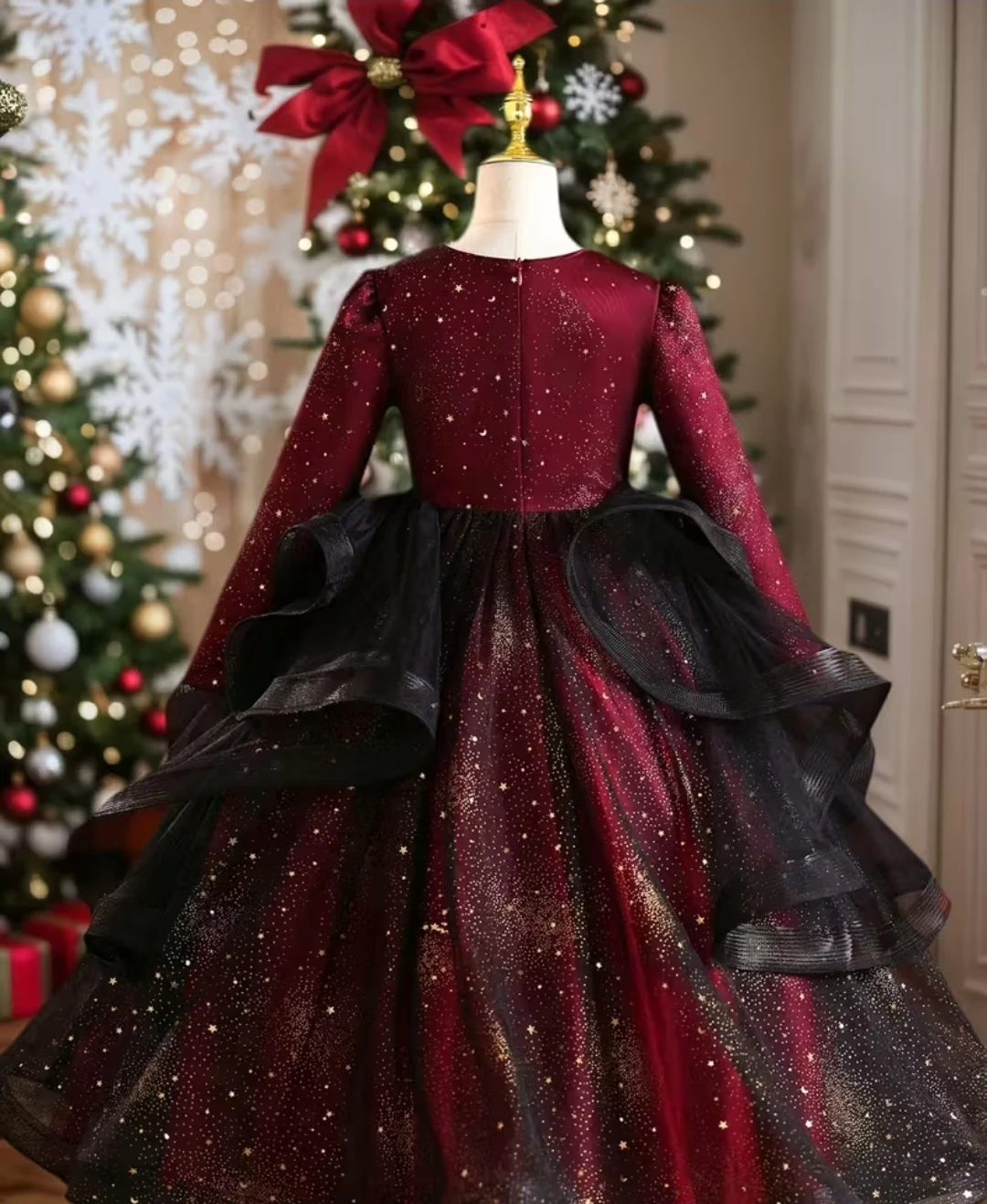 Kids Red & Black Sparkle Star Dress - photo 2