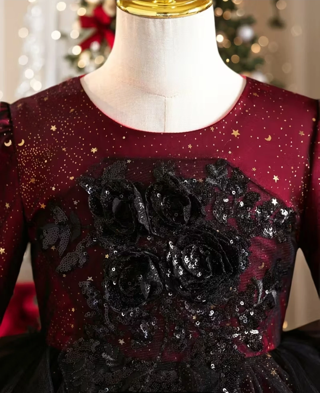 Kids Red & Black Sparkle Star Dress - photo 4