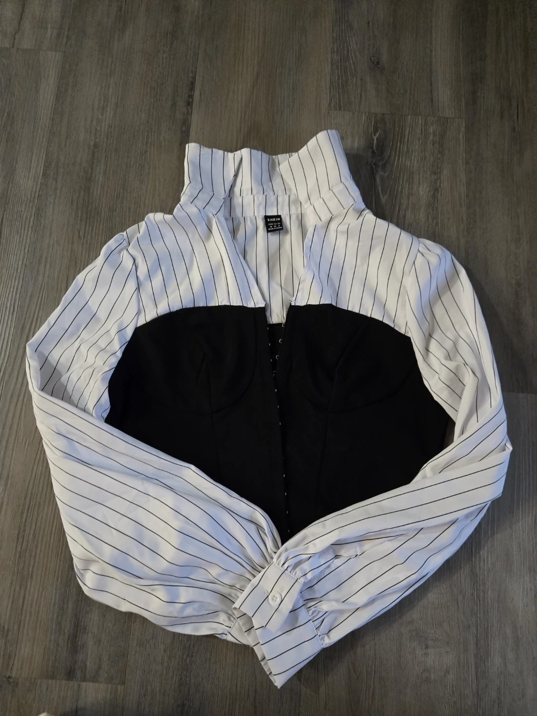 SHEIN Black & White Pinstripe Corset Top