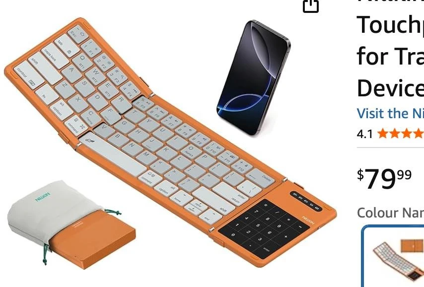 Nillkin Orange Folding Bluetooth Keyboard with Numeric Keypad