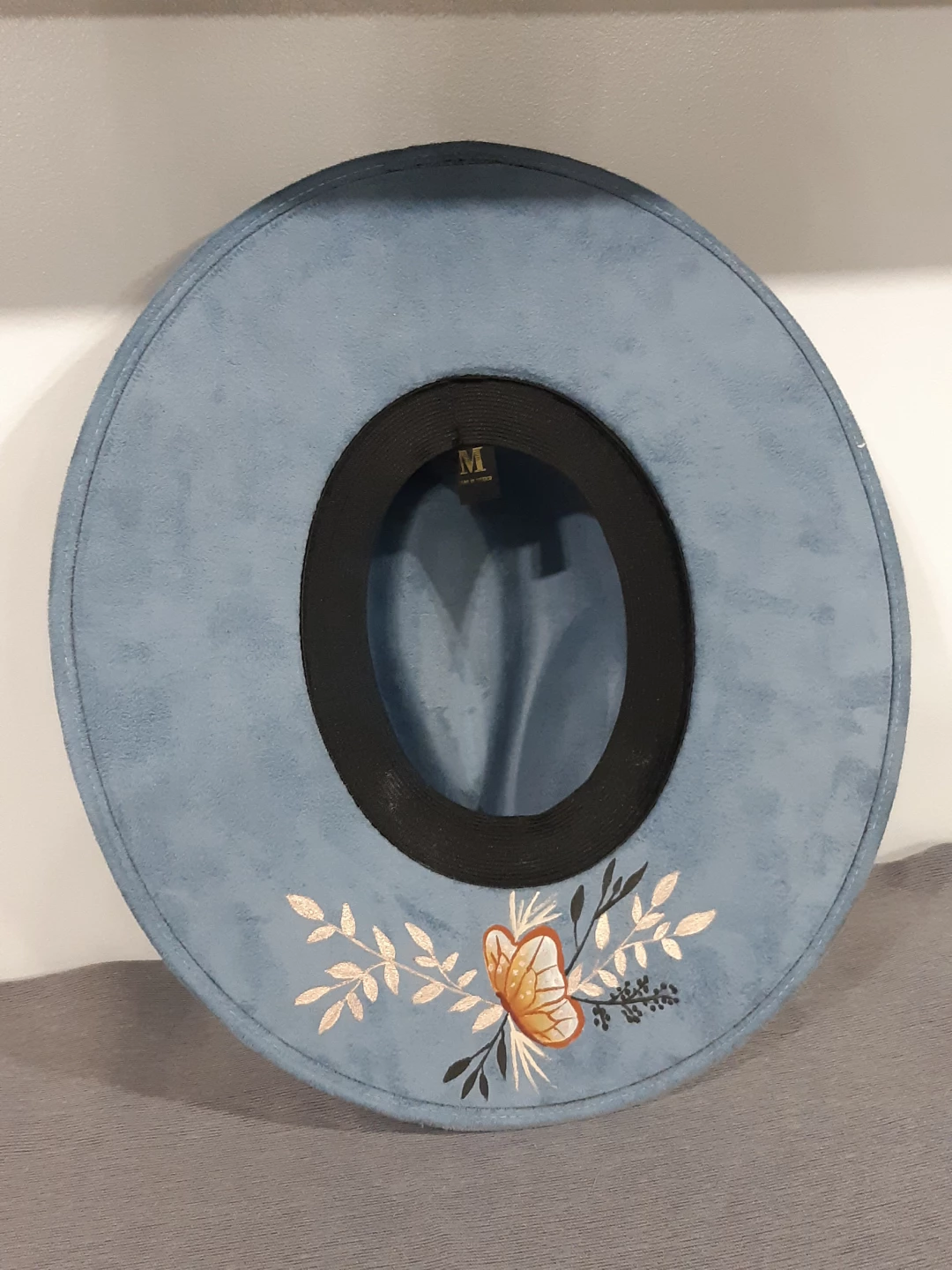 Navy Blue Felt flat brim fedora  / Cowboy Hat (M) - photo 2