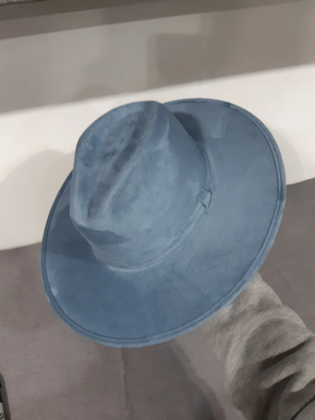 Navy Blue Felt flat brim fedora  / Cowboy Hat (M)