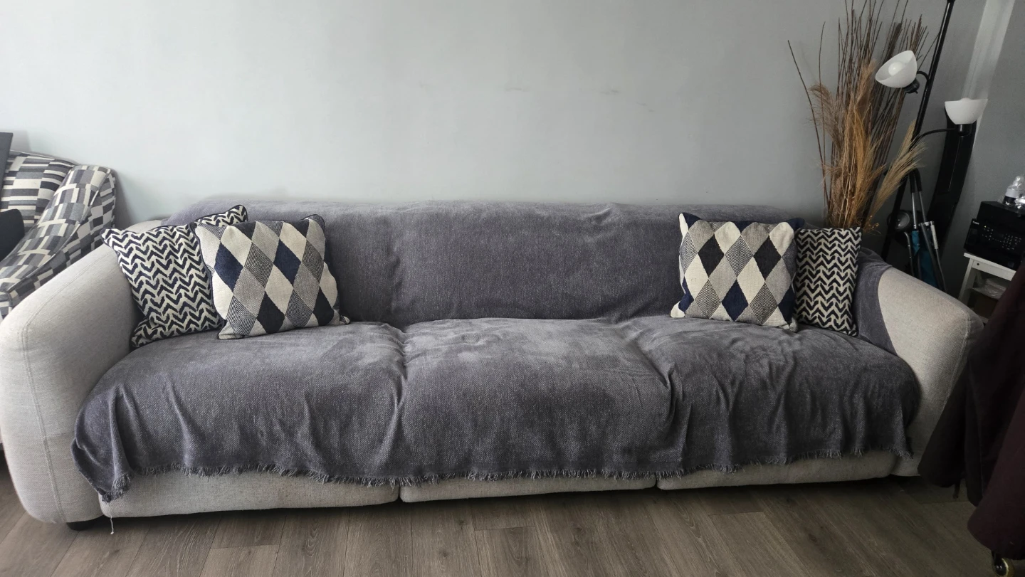 Light Gray 3-Seater Sofa with Electric Recliners