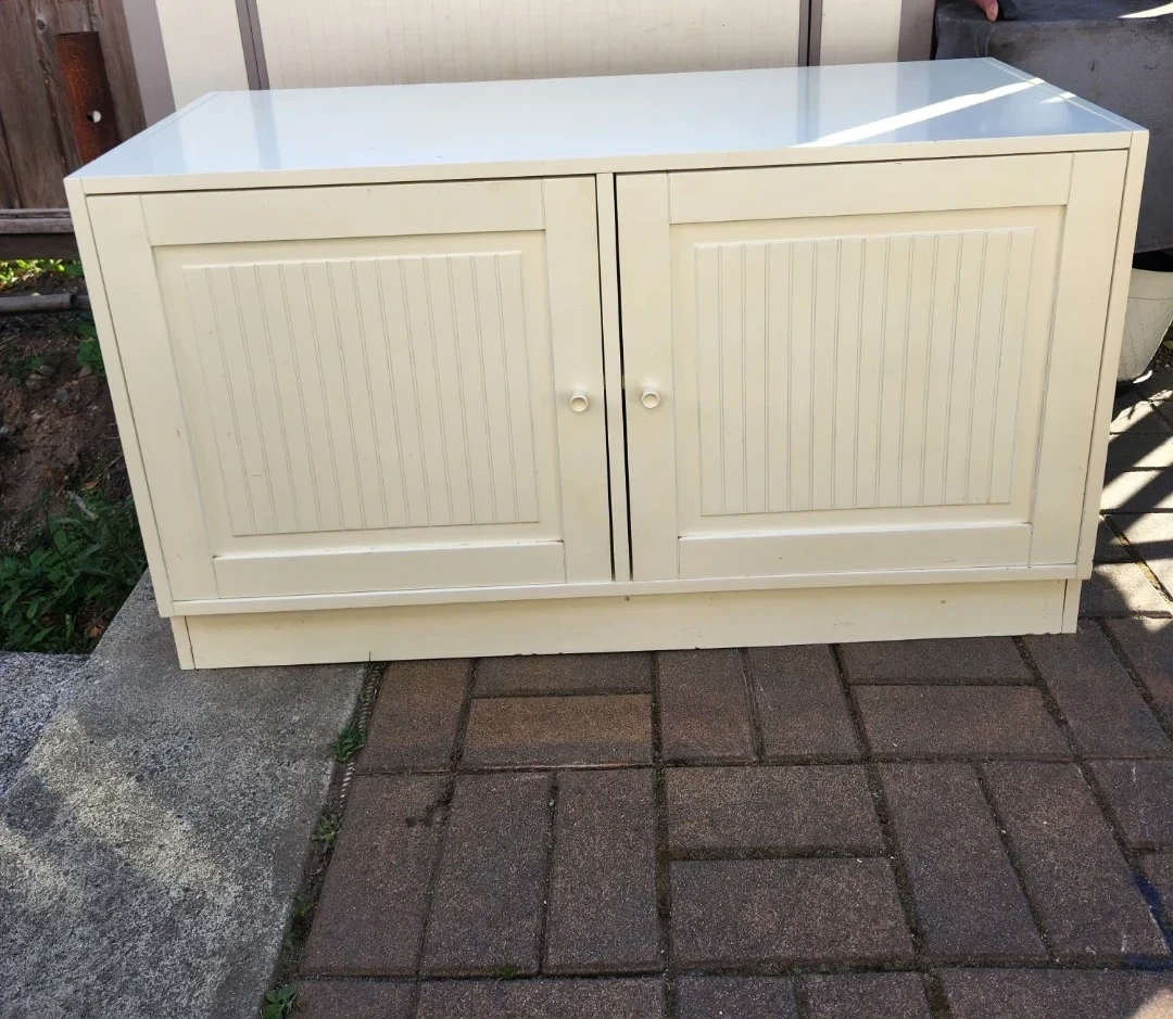 Cream Two-Door Cabinet with Shelves