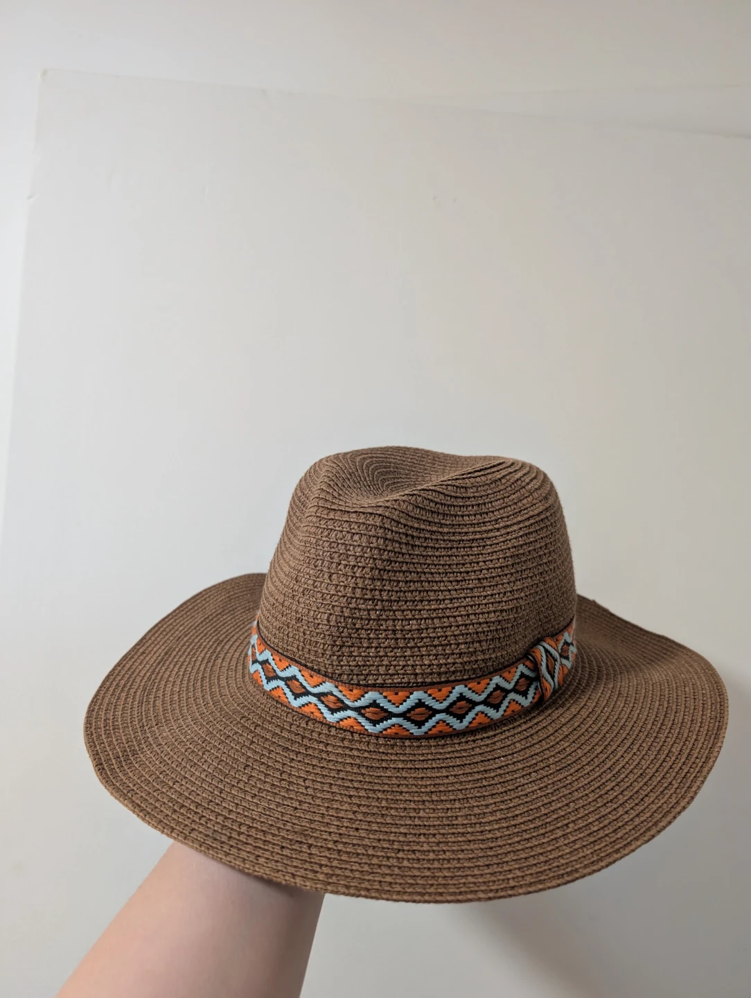 Brown Wide Brim Sun Hat with Decorative Band