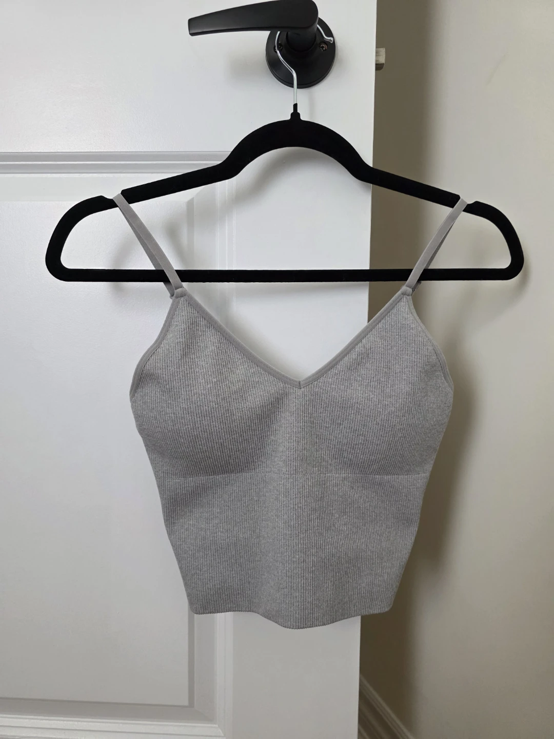 Grey Ribbed Crop Tank Top