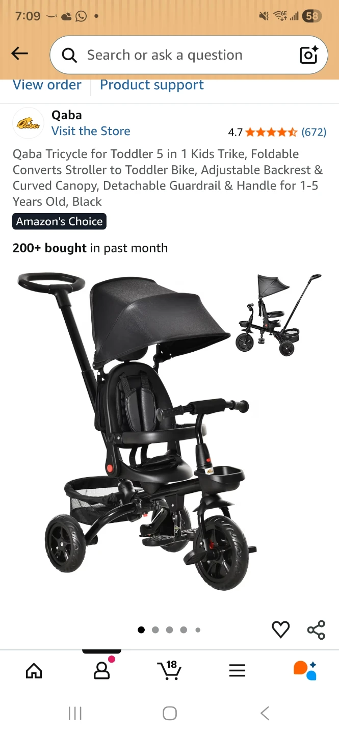 Qaba 5 in 1 Kids Trike Tricycle for Toddlers - Black