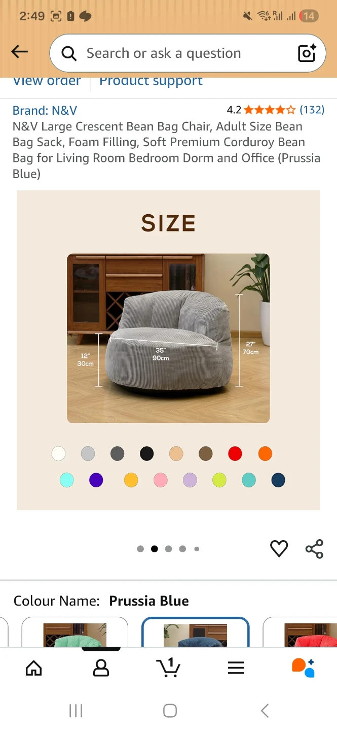N&V Large Crescent Bean Bag Chair - Prussia Blue - photo 2