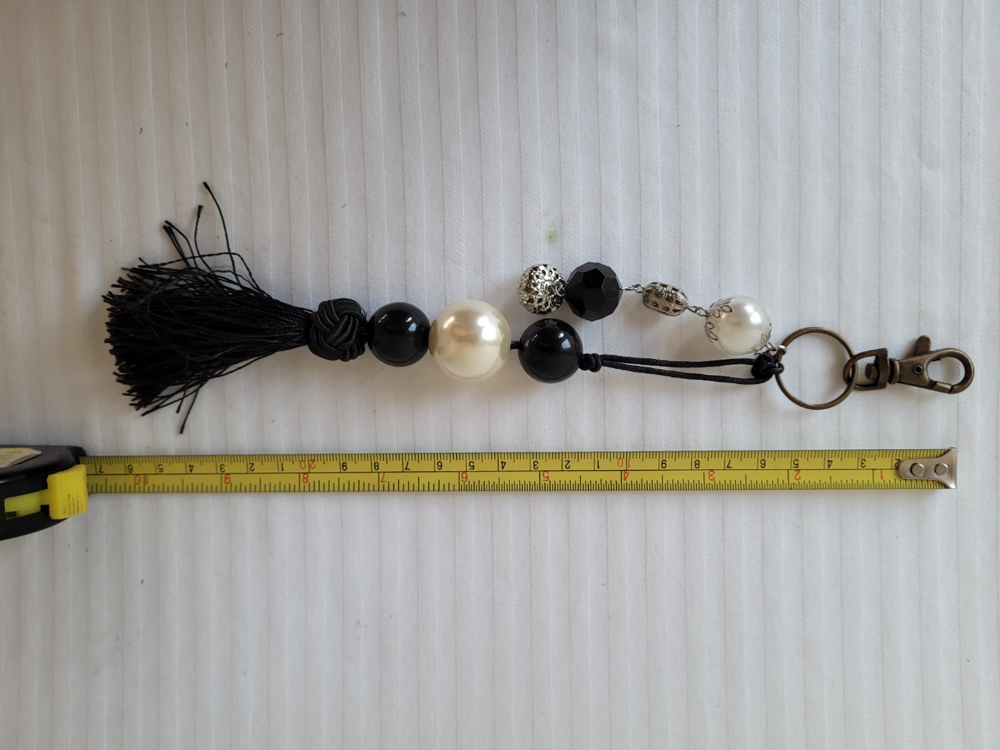 Black Tassel and Pearl Charm Keychain - photo 2