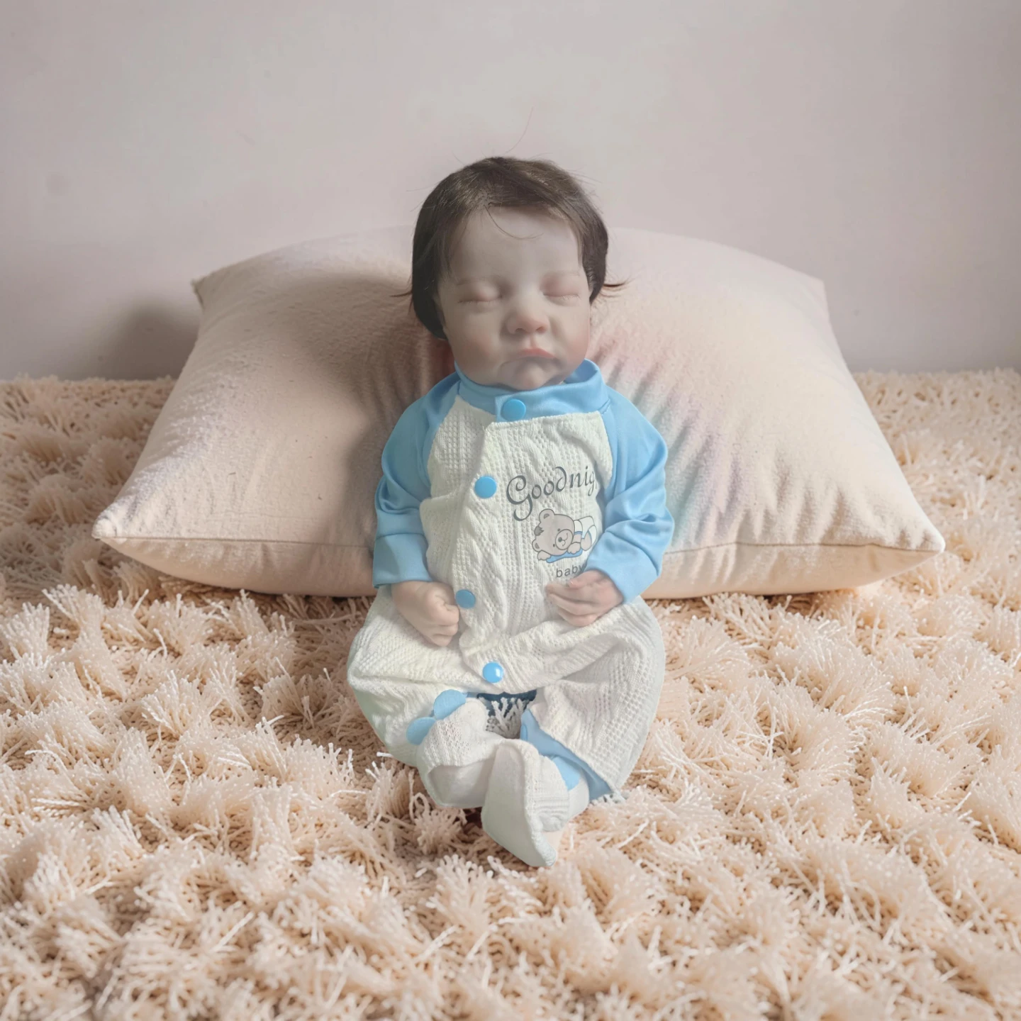 Baby Doll in Blue and White Sleepsuit