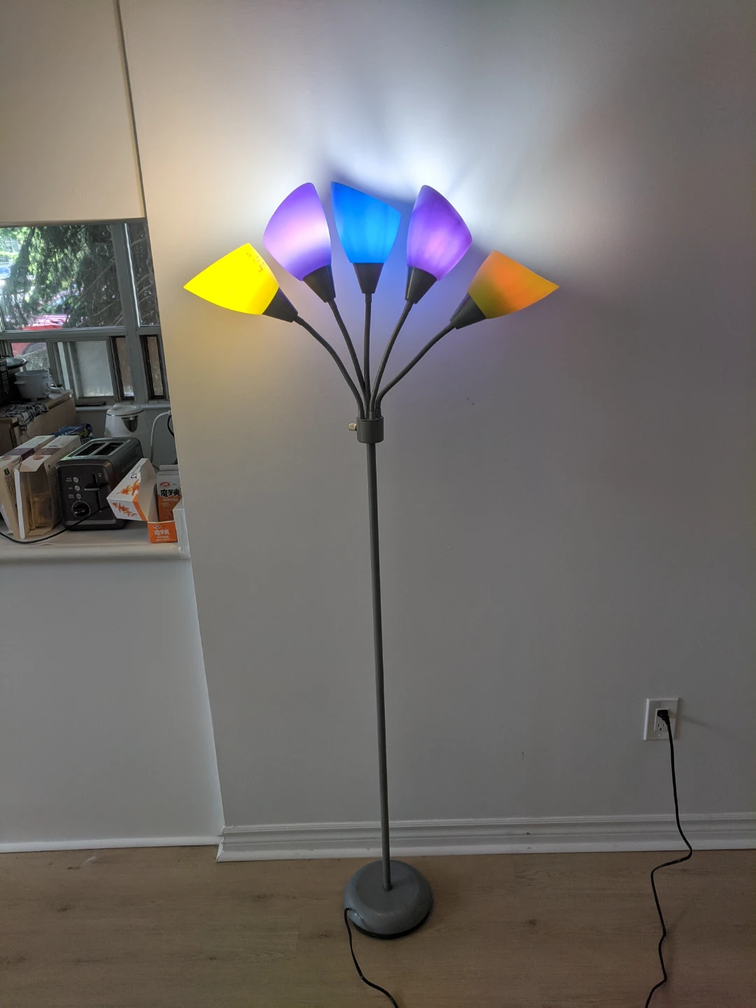 5-Arm Floor Lamp with Coloured Shades
