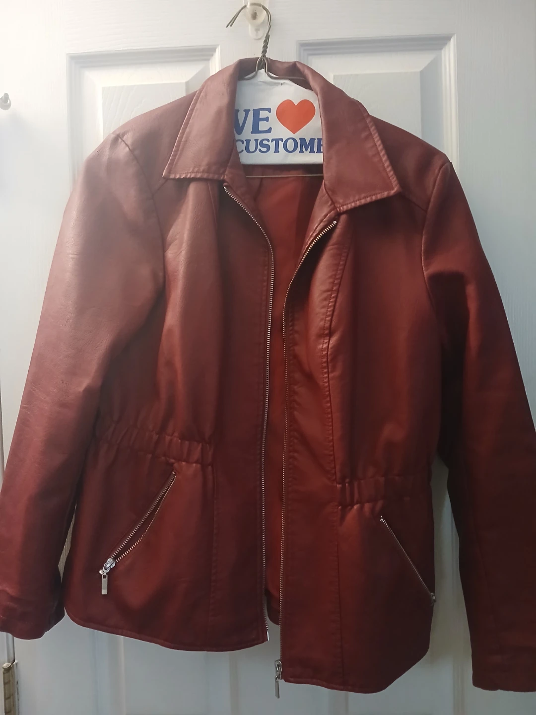 Women's Faux Leather Jacket - Red - photo 5