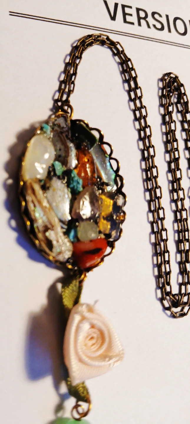 Unique Pendant Necklace with Mixed Stones and Rose Charm - photo 3