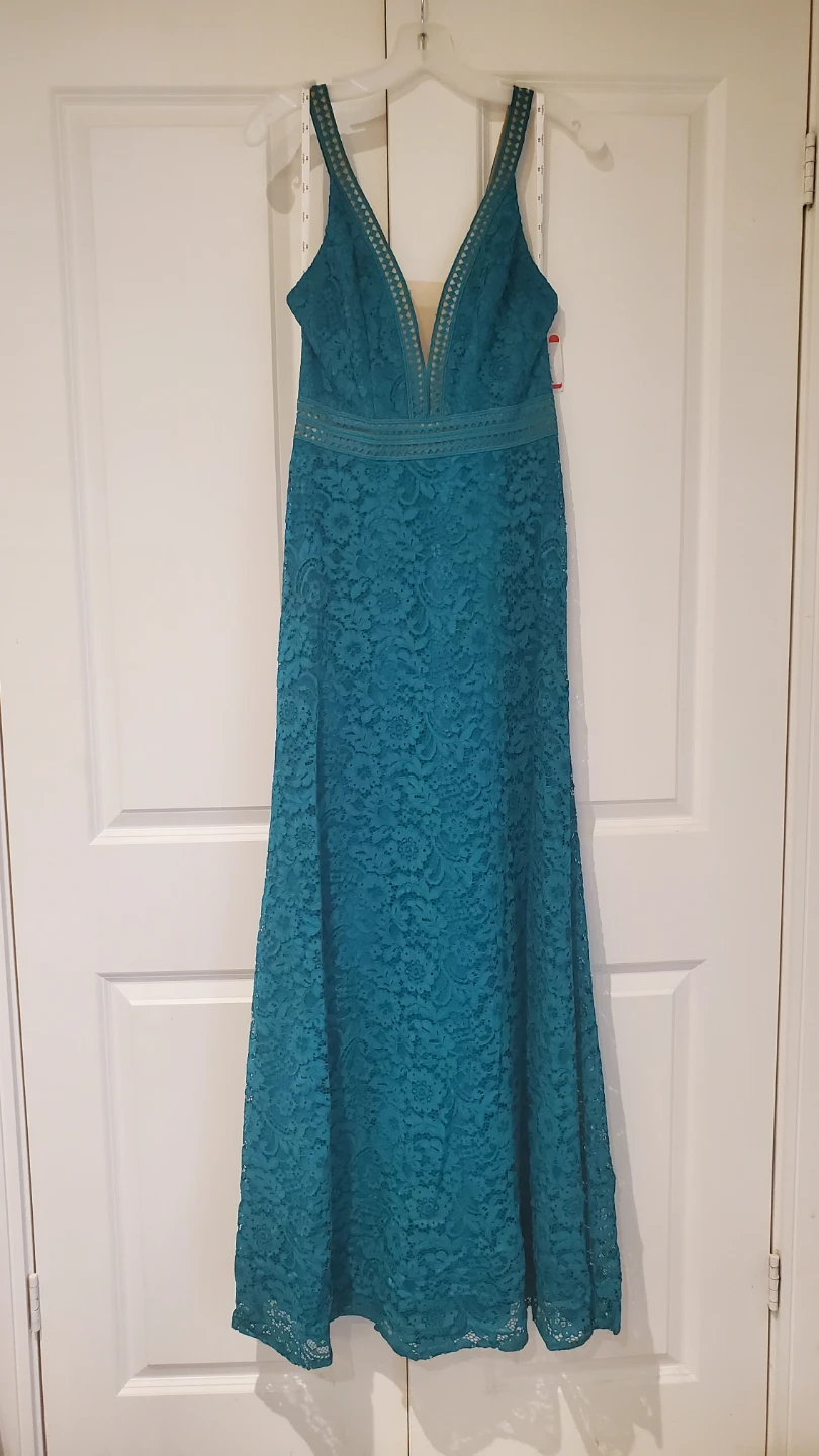 David's Bridal Teal Lace Maxi Dress