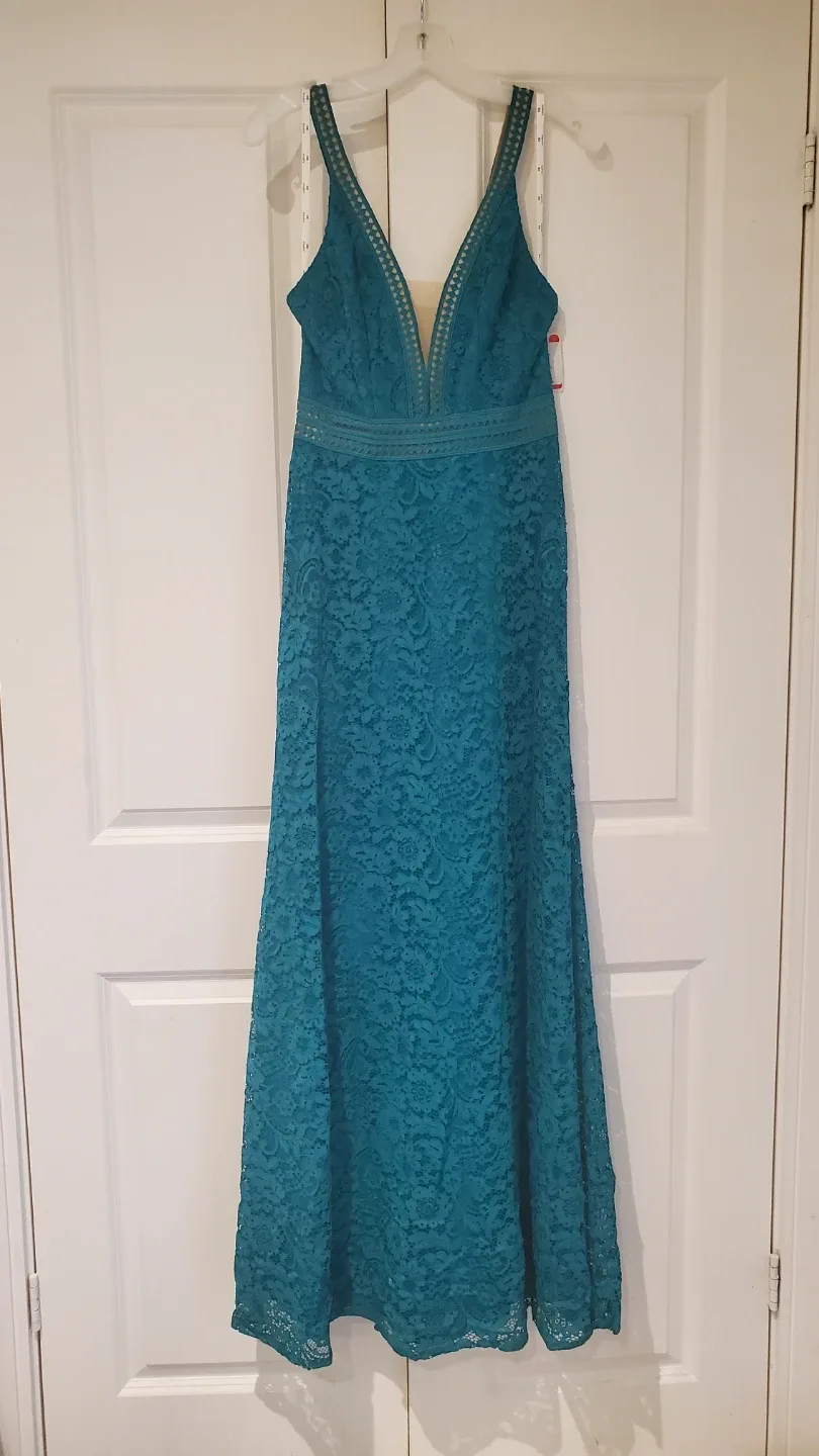 David's Bridal Teal Lace Maxi Dress