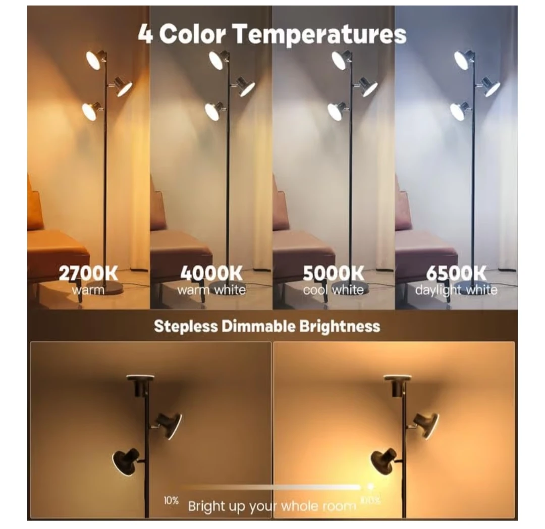 Black 3-Head Floor Lamp with Remote - photo 2
