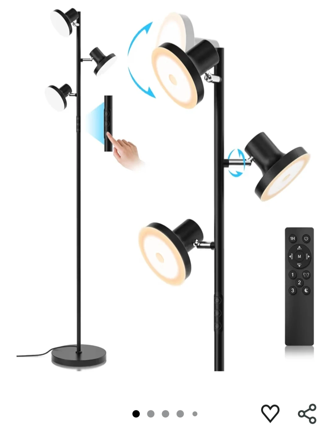 Black 3-Head Floor Lamp with Remote - photo 3