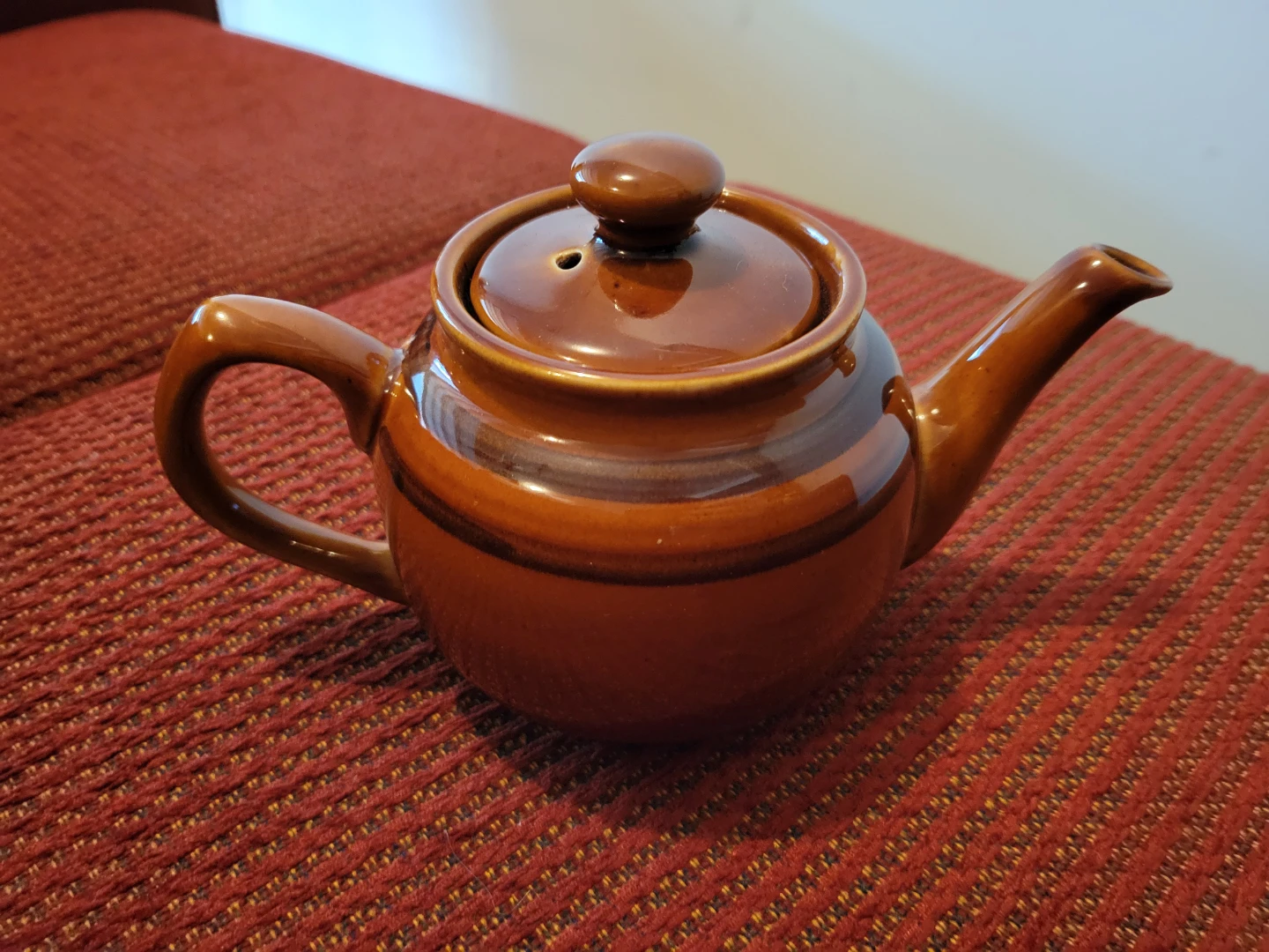 Retro Mid-Century Style Brown Stoneware Teapot with Lid