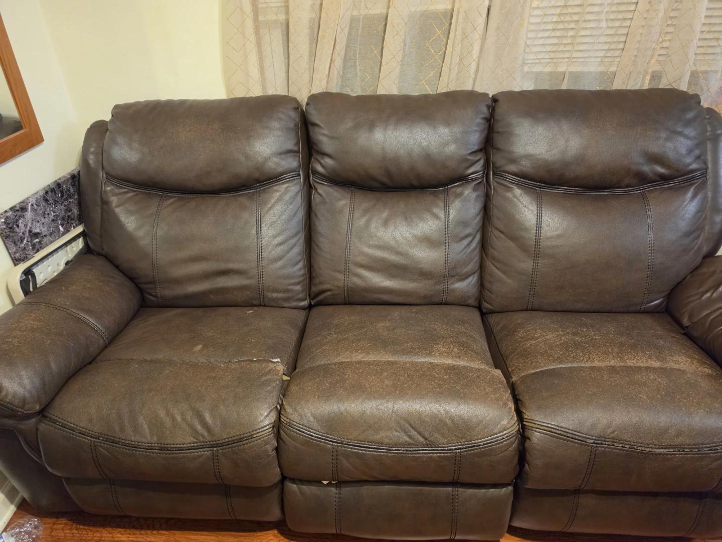 Brown Faux Leather 3-Seater Recliner Sofa