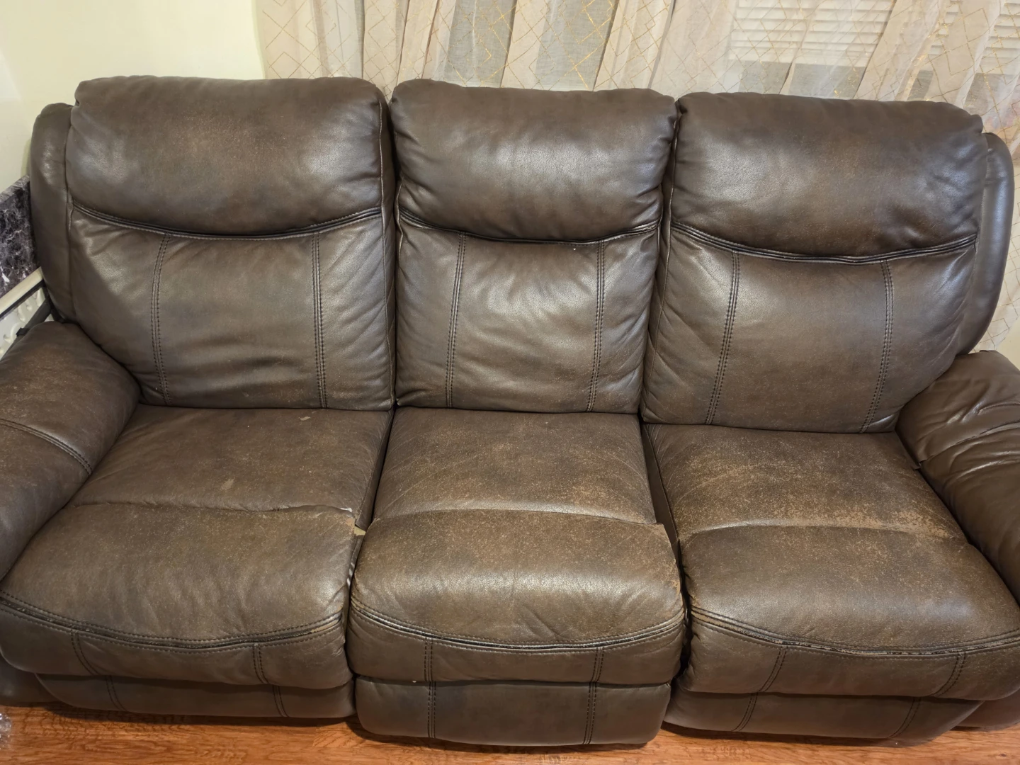 Brown Faux Leather 3-Seater Recliner Sofa - photo 3