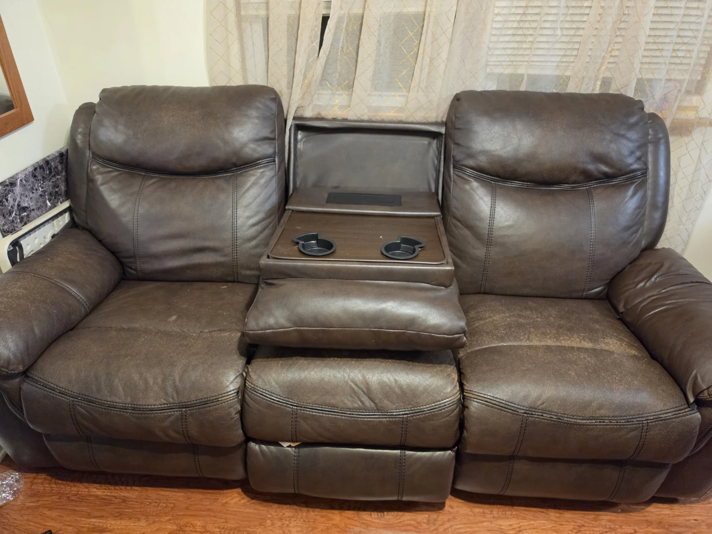 Brown Faux Leather 3-Seater Recliner Sofa - photo 4