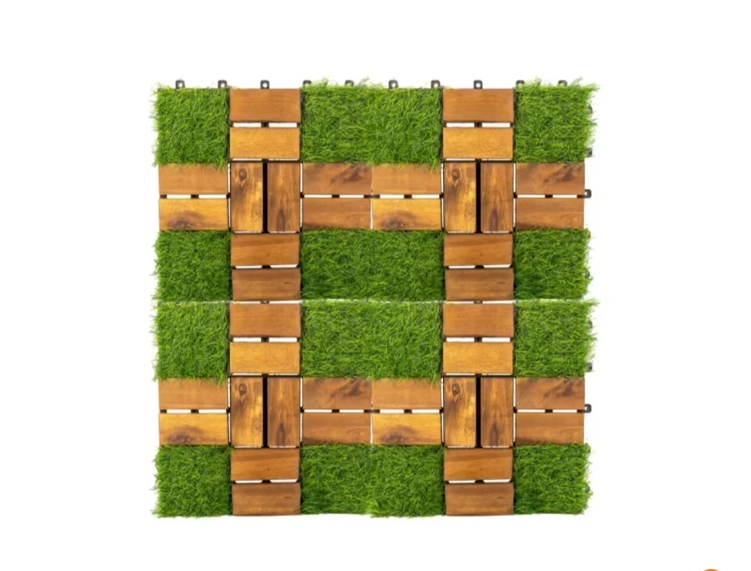 30PCS Grass With Wood Deck Tiles