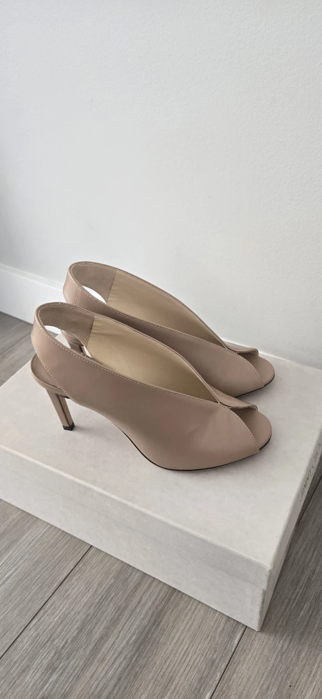 Jimmy Choo Nude Leather Peep-Toe Slingback Heels - photo 3