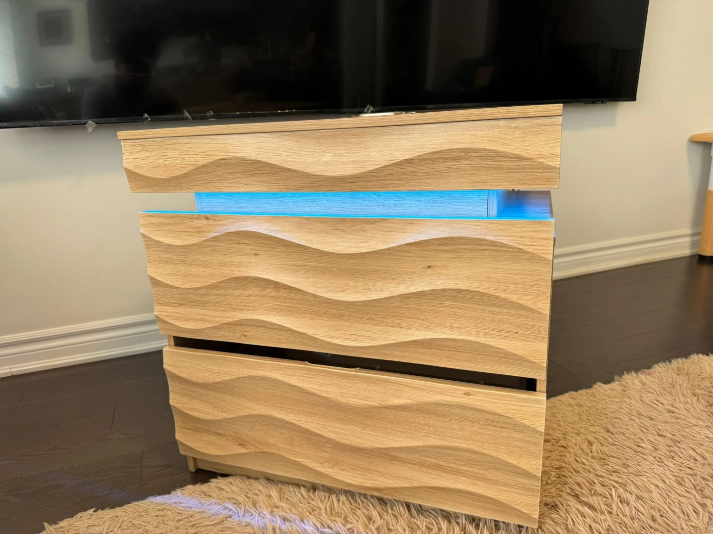 Wooden Nightstand with Blue LED Lighting - photo 2