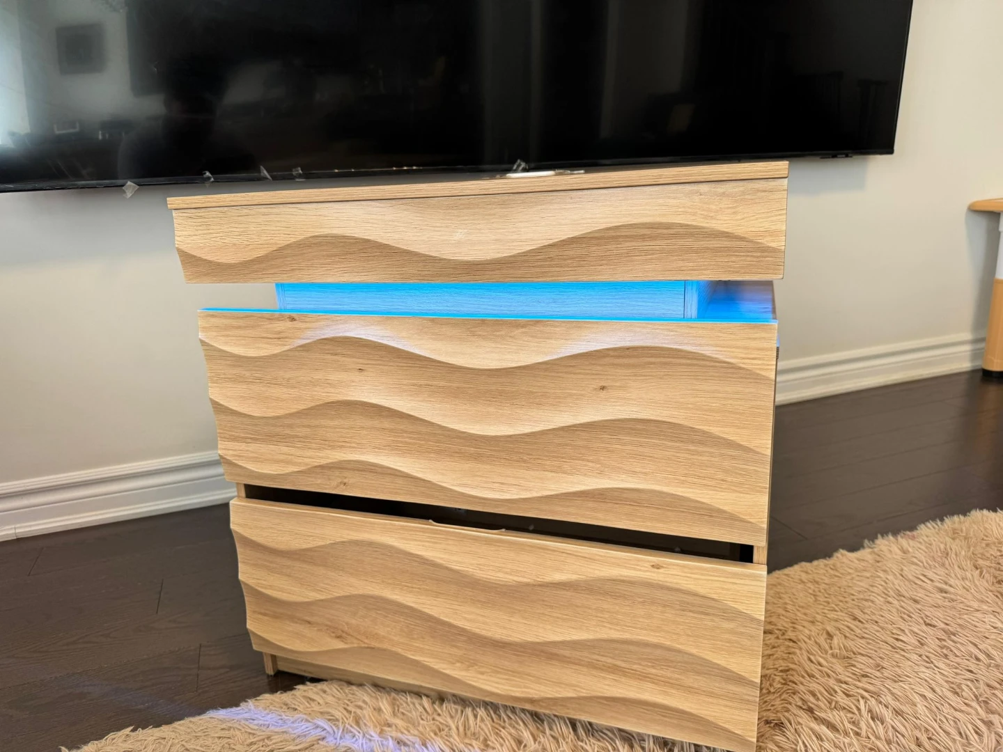Wooden Nightstand with Blue LED Lighting - photo 3