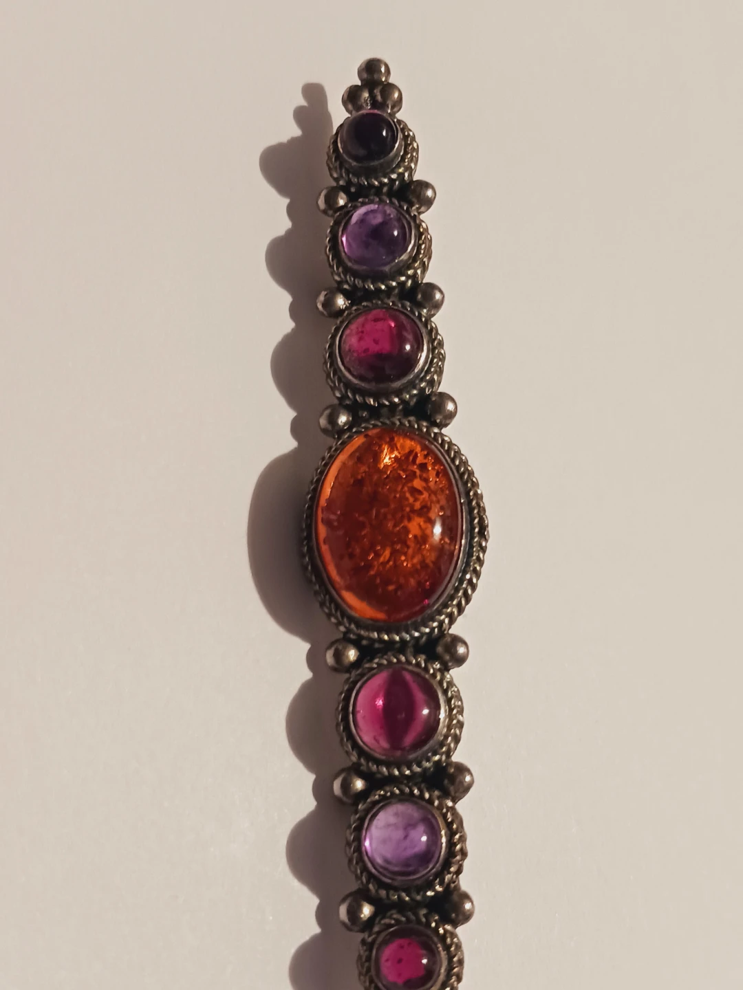 Art Deco Sterling Silver 925 Amber, Amethyst garnet brooch - photo 3