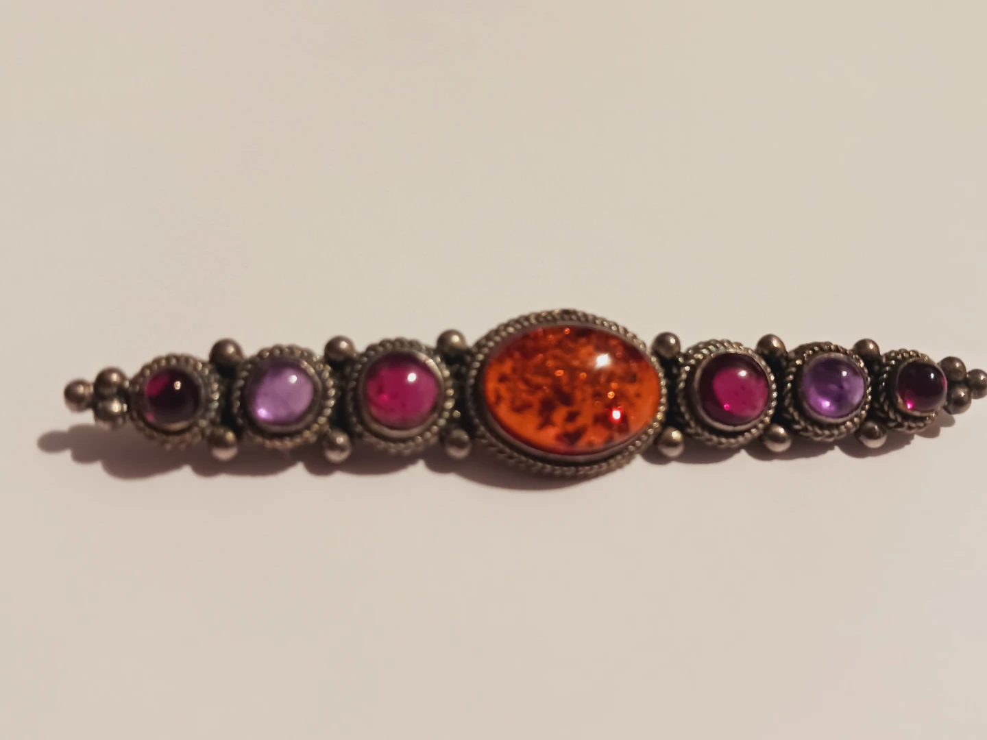 Art Deco Sterling Silver 925 Amber, Amethyst garnet brooch - photo 4