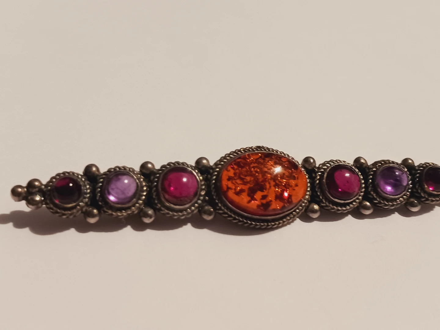 Art Deco Sterling Silver 925 Amber, Amethyst garnet brooch - photo 5