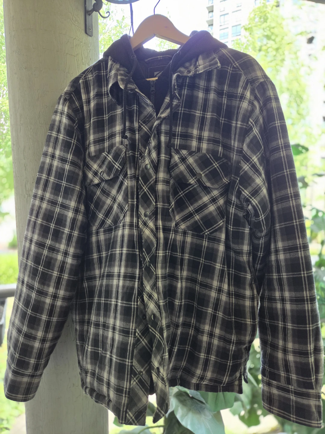 Men's Plaid Flannel Lined Hooded Shirt Jacket