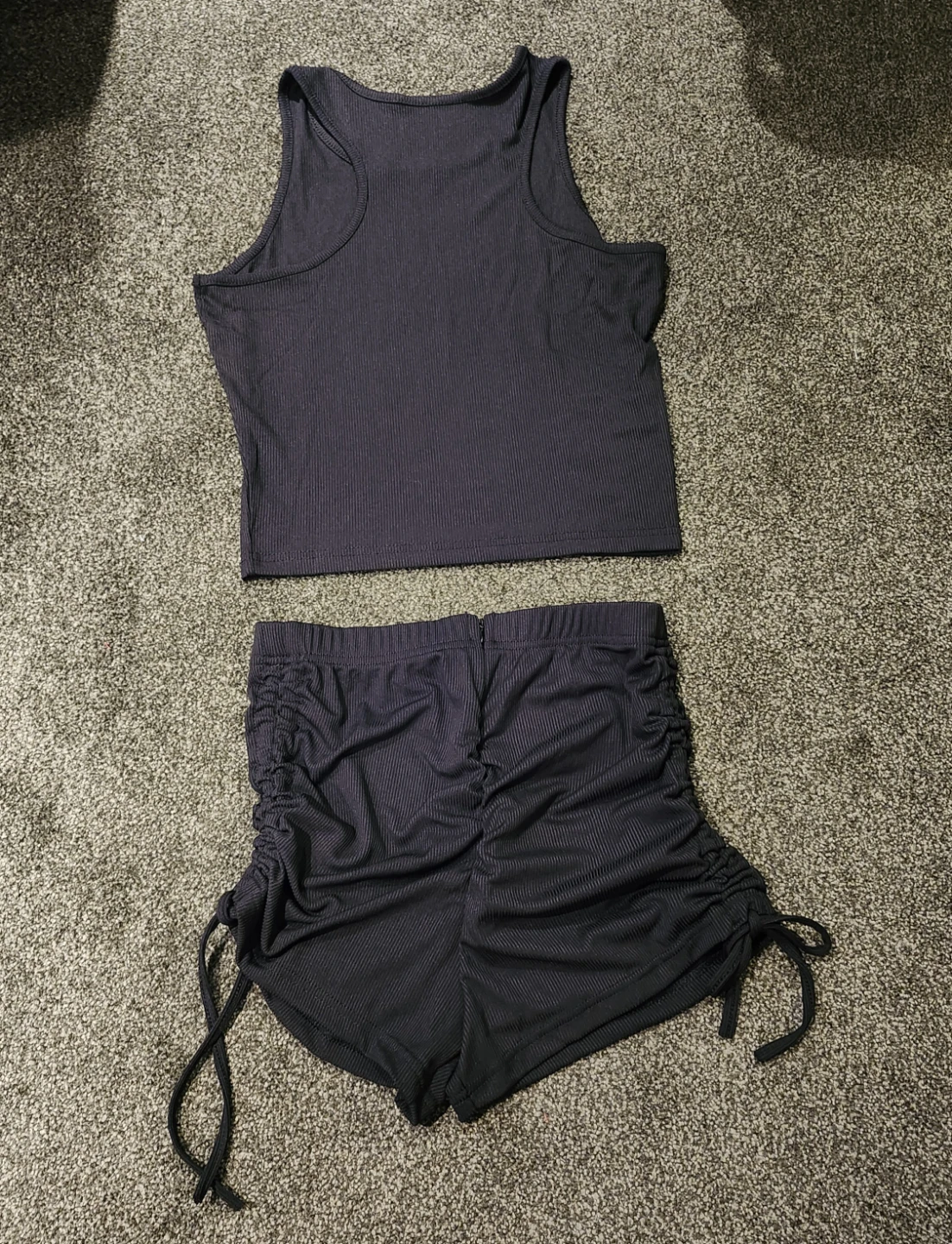 Ribbed Tank Top and Ruched Shorts Set - Black - photo 2