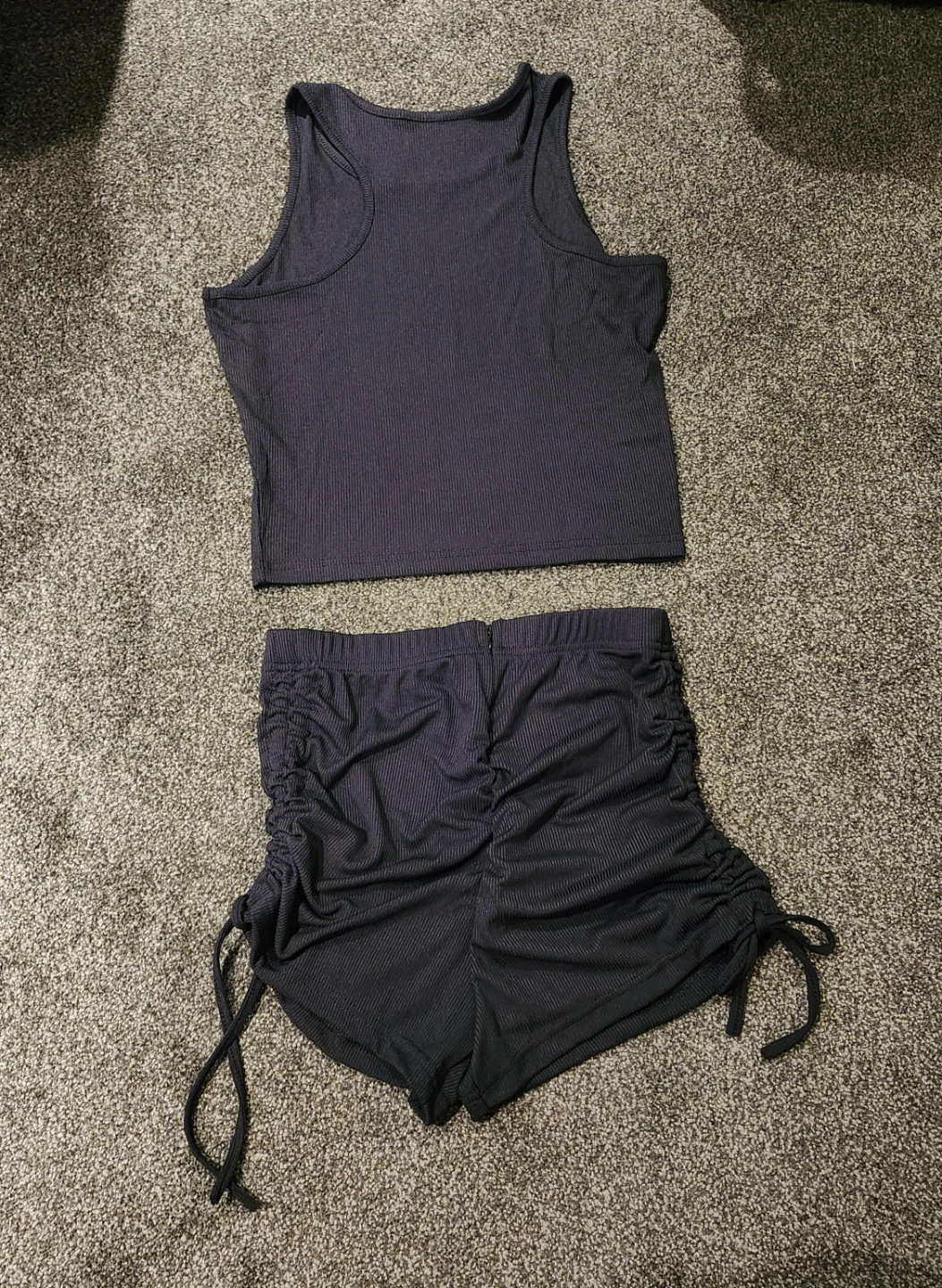 Ribbed Tank Top and Ruched Shorts Set - Black - photo 3