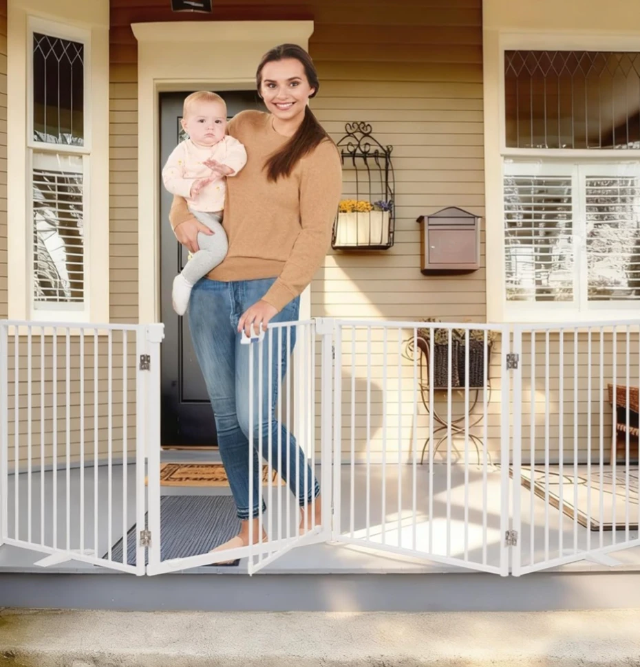 104" Extra Wide Metal Dog Gate with Door - Foldable