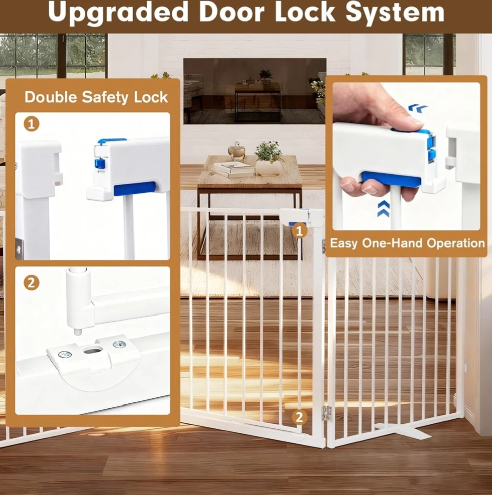 104" Extra Wide Metal Dog Gate with Door - Foldable - photo 2