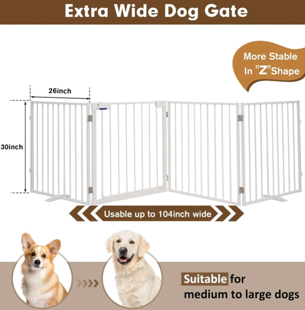 104" Extra Wide Metal Dog Gate with Door - Foldable - photo 3