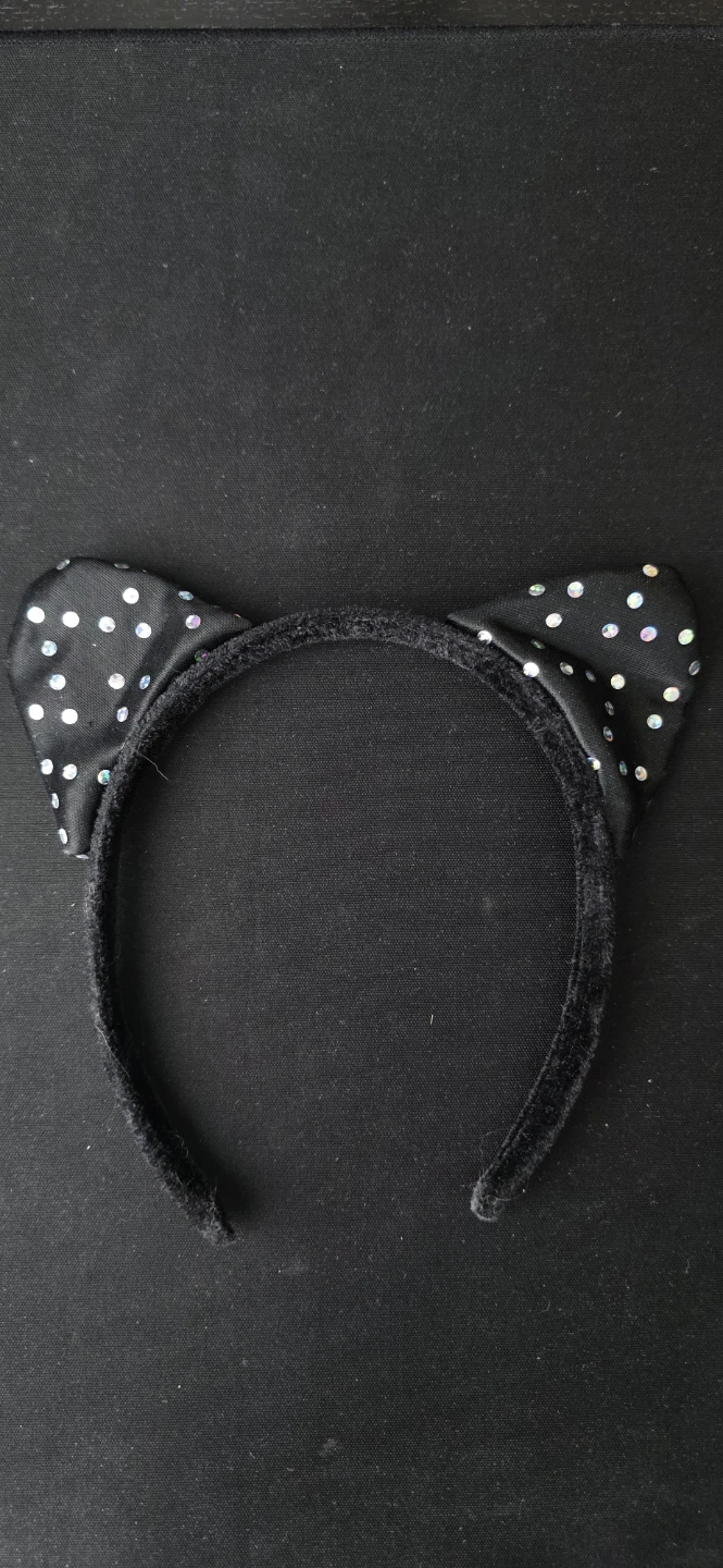 Black cat ear headband with sparkly polka dots