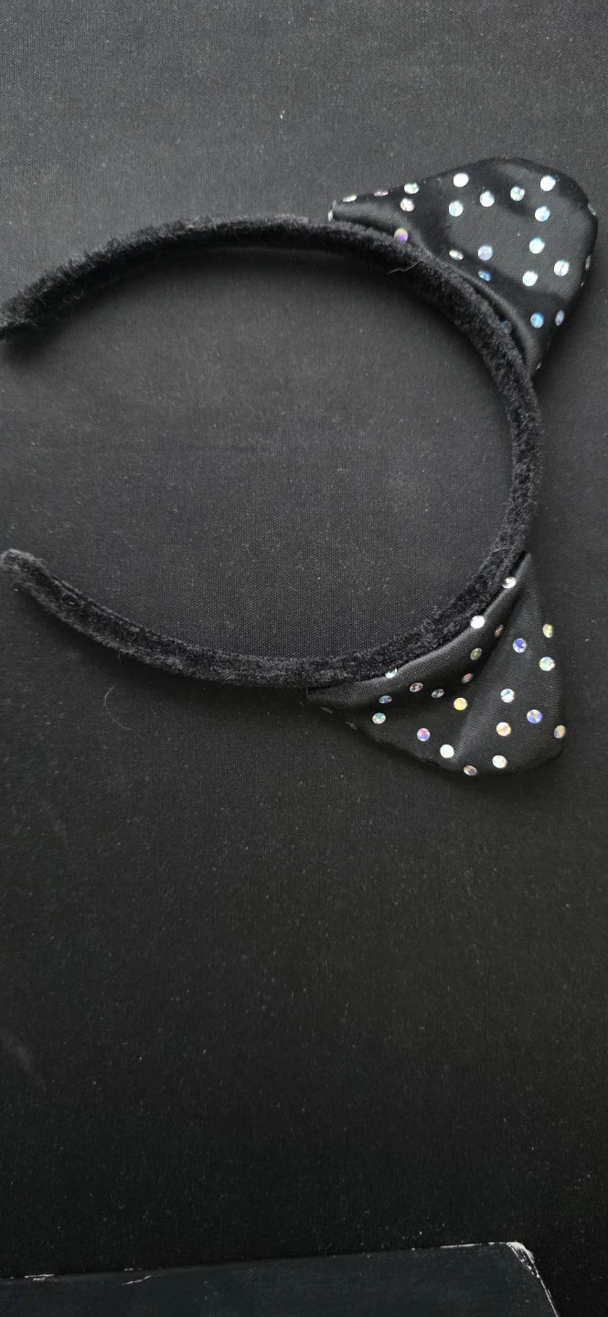 Black cat ear headband with sparkly polka dots - photo 2